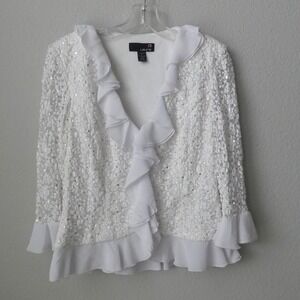 Laura White Lace Sequin Ruffle Top V-Neck Jacket Sz S Pirate Glam Special